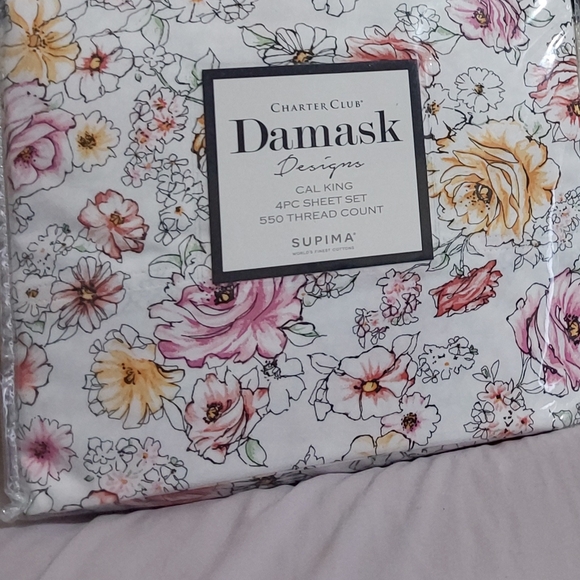 Charter Club Damask Floral Cal King Sheet Set - White with Pink & Yellow Flowers - Picture 7 of 7